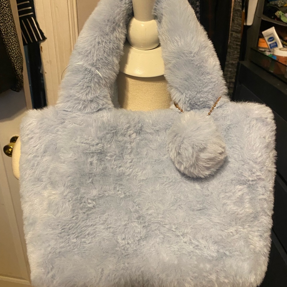 NWT, Claire’s Blue Faux Fur Purse, Handbag, Shoulder Bag